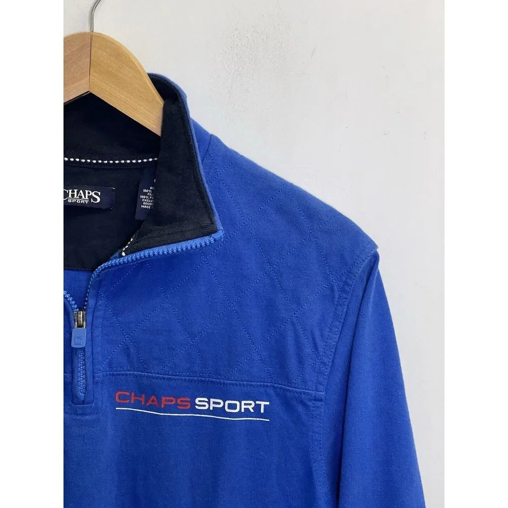 Vintage‎ Chaps Ralph Lauren Pullover Mens Size M Blue 1/4 Zip Y2k Spell Out